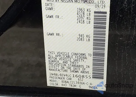 2020 Nissan Altima Sl Fwd из США, поврежденный, VIN 1N4BL4EV4LC160855